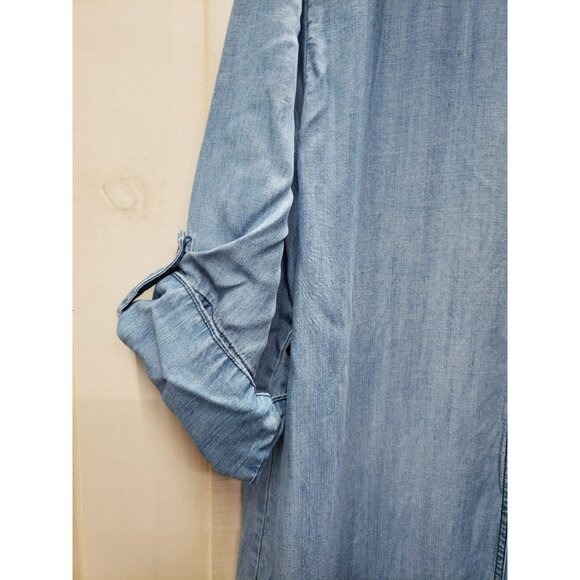 CHICO'S Women's Chambray Maxi Dress Denim Blue Half Sleeve Size 14 100% TENCEL - Picture 4 of 9